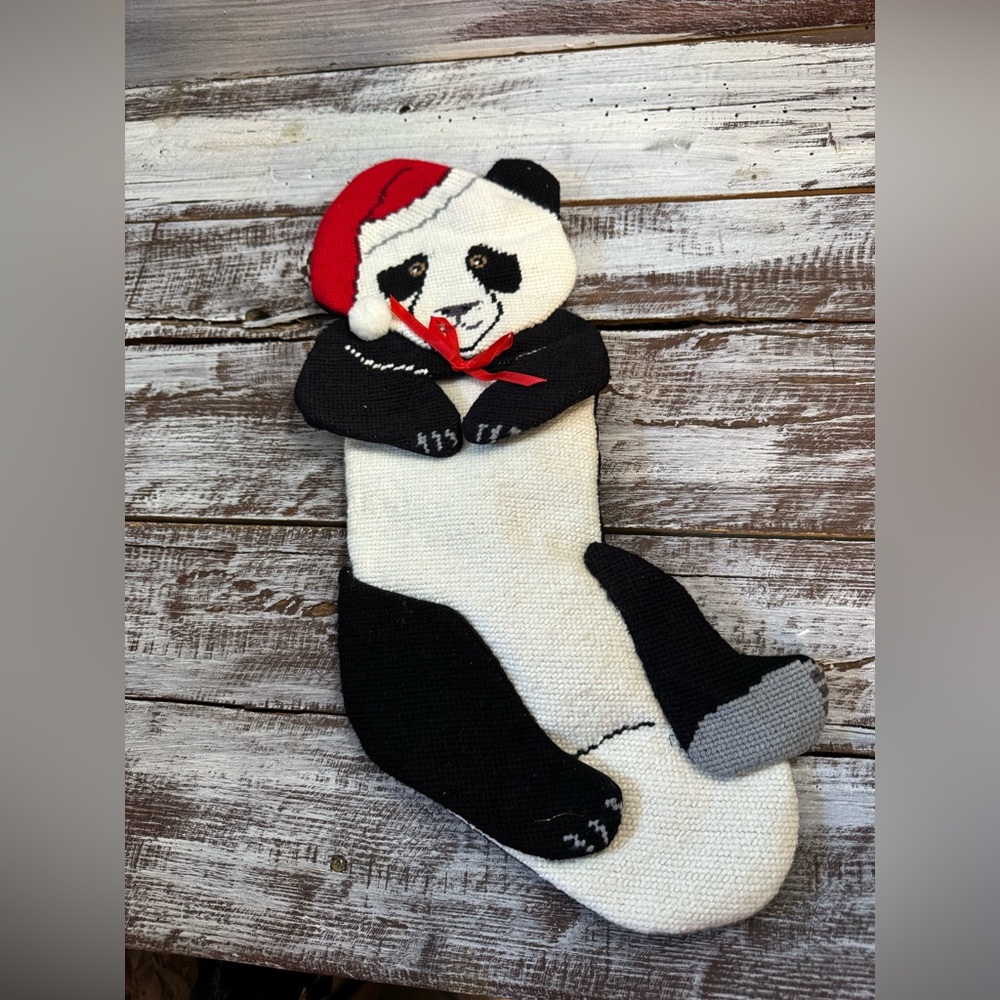 Panda Holiday Stocking in Black, White & Red